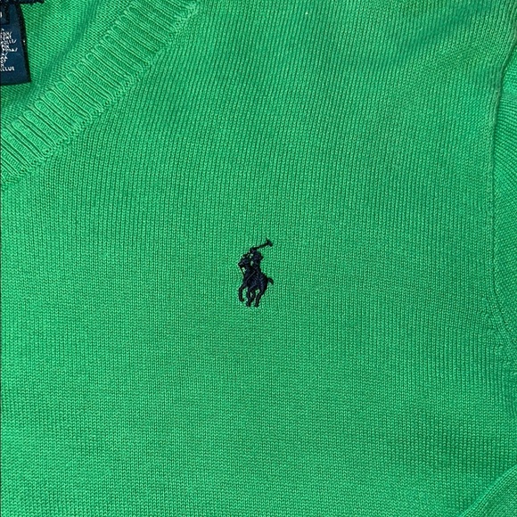 Boys/Kids Polo by Ralph Lauren Green V-Neck Sweater Embroidered Size YM10-12 - Picture 3 of 5